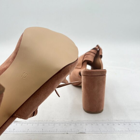 XYD Tan Open Toe Mules with Fringe High Chunky Heels Summer Slides Sandal - Picture 6 of 8